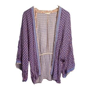 Sim & Sam Womens Kimono Sleeve All Over Geometric Print Open Cardigan Blue Small